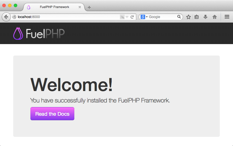 FuelPHP Welcomeページのスクリーンショット（通常）